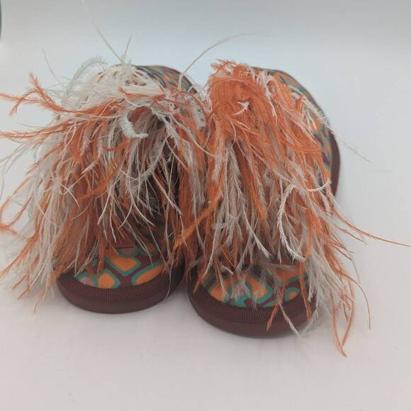 La Double J Boudoir Slipper Puzzle Bordeaux Faille Ostrich Feather Mule Small - Picture 11 of 15